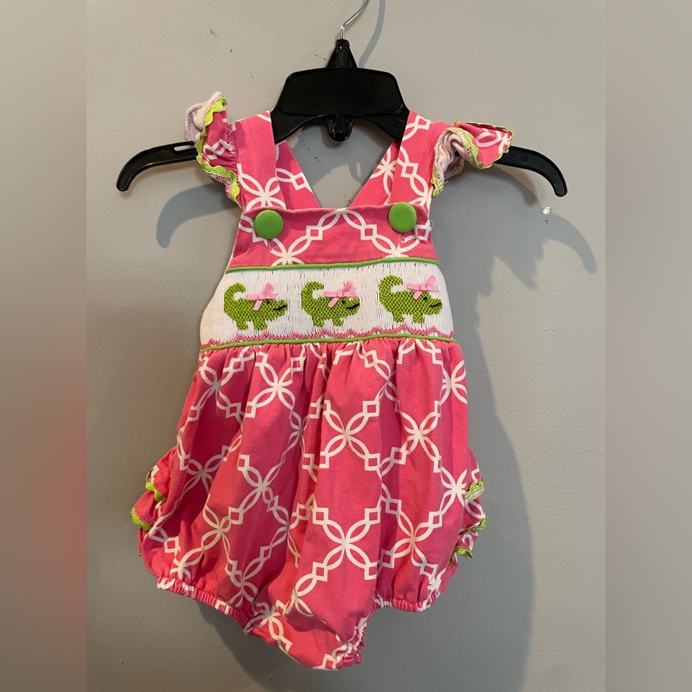 Pink Alligator Smocked Bubble